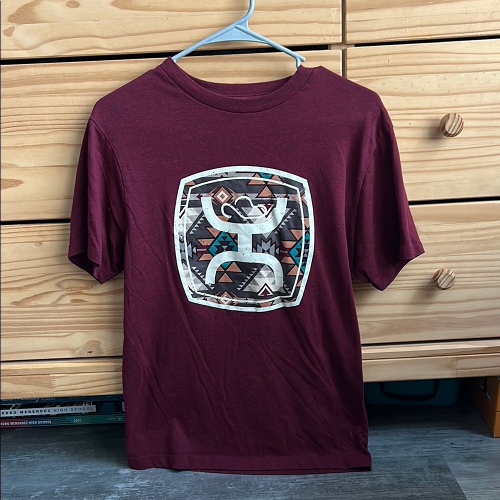 Maroon Huey Womens Shirt Size Small With Aztec Pattering